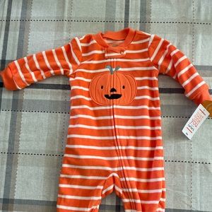 Carter's Onesie Pumpkin PJs orange 6 months